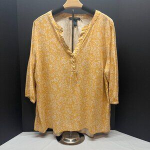 Faith &‎ Zoe Womens Plus Size 3X Shirt Yellow Floral 3/4 Sleeve Casual
